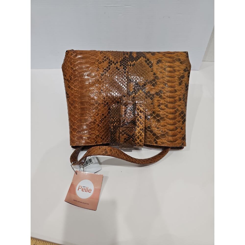 NEW Grand Pelle Genuine Python Skin Brown Tan Multi-way Tote Bag - Picture 9 of 14